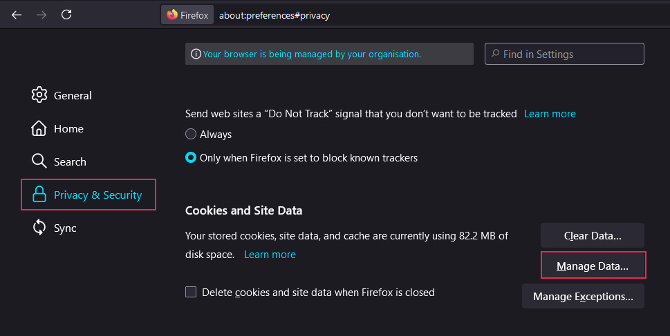 Firefox Verileri Yönet