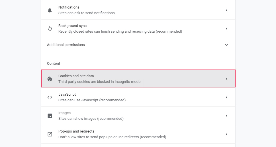 Chrome Çerezleri ve Site Verileri