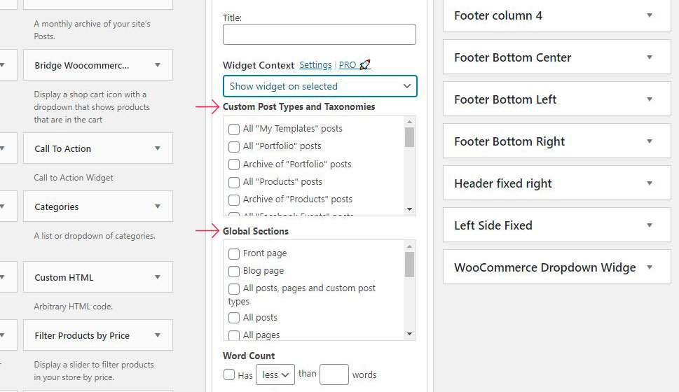 Widget Bağlam Seçenekleri