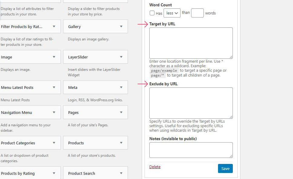 Widget Bağlam Seçenekleri