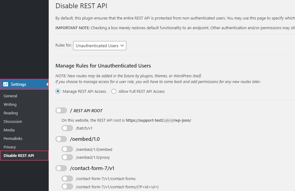 Ayarlar REST API'yi Devre Dışı Bırak